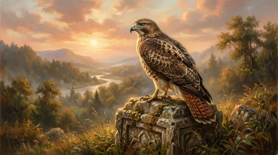 Close-up of a red-tailed hawk's sharp, focused eye
