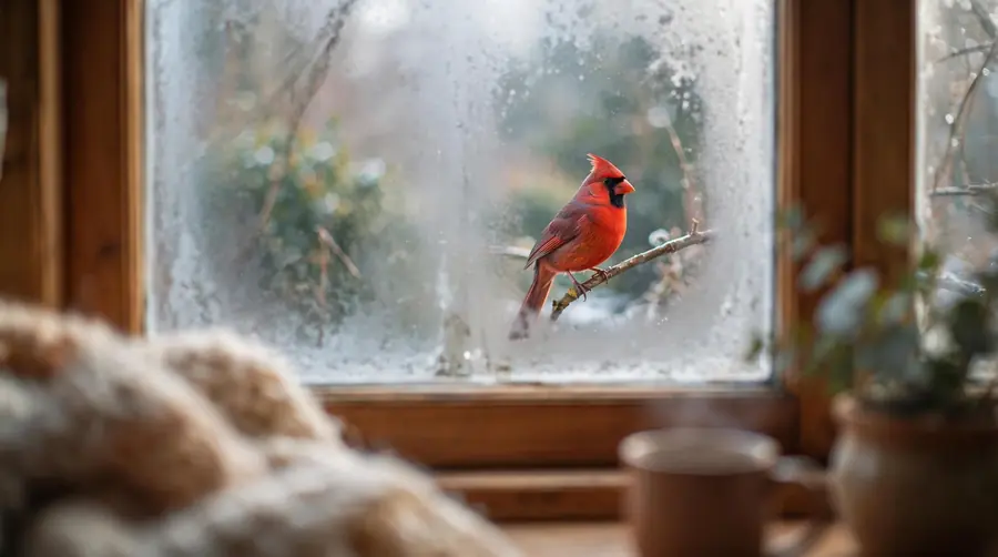cardinal at a window