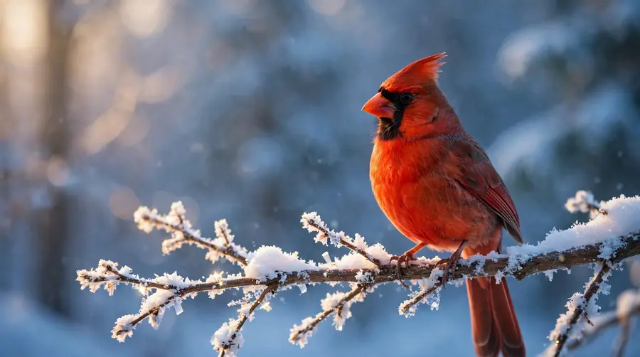 red cardinal on a snowy branch