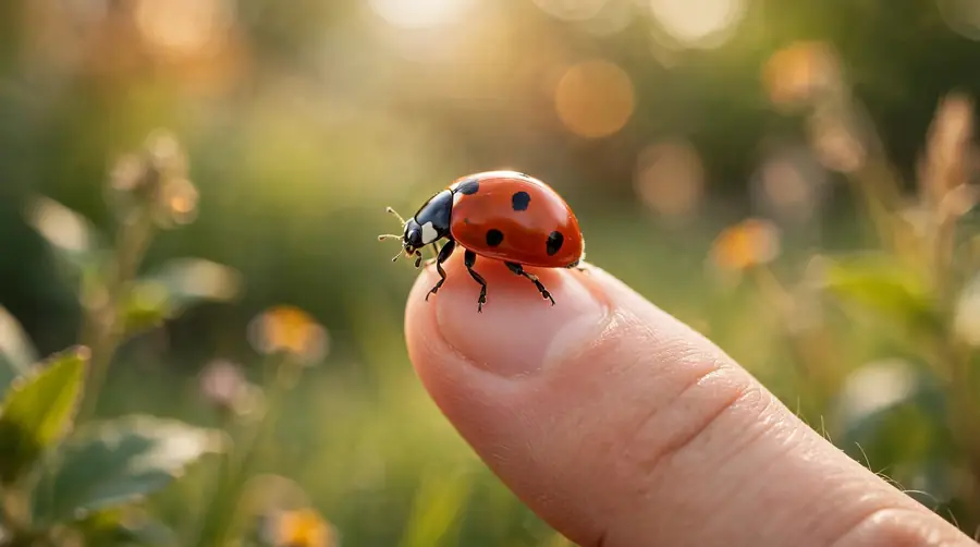 Ladybug landing on a person's fingertip
