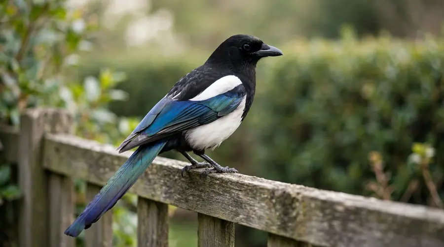 Black and white magpie on a fence, the bird the counting rhyme was about