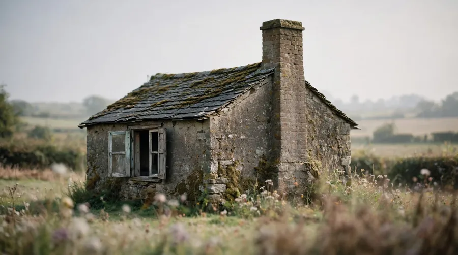 An old house with a chimney and an open window, the way birds used to enter homes