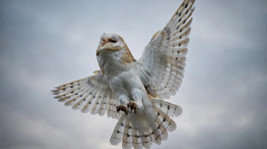 A barn owl seen from below lifting straight upward, the escape response that fails against a vehicle