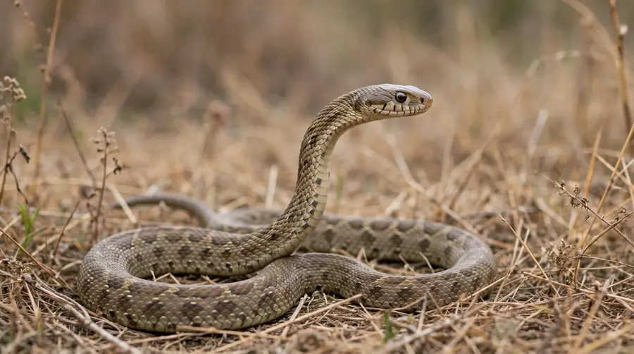 Snake raising its forebody in a defensive warning posture with mouth closed