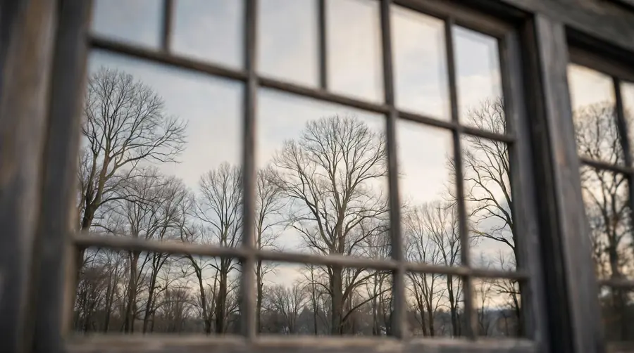 Large house window reflecting trees and sky in a way birds mistake for open space